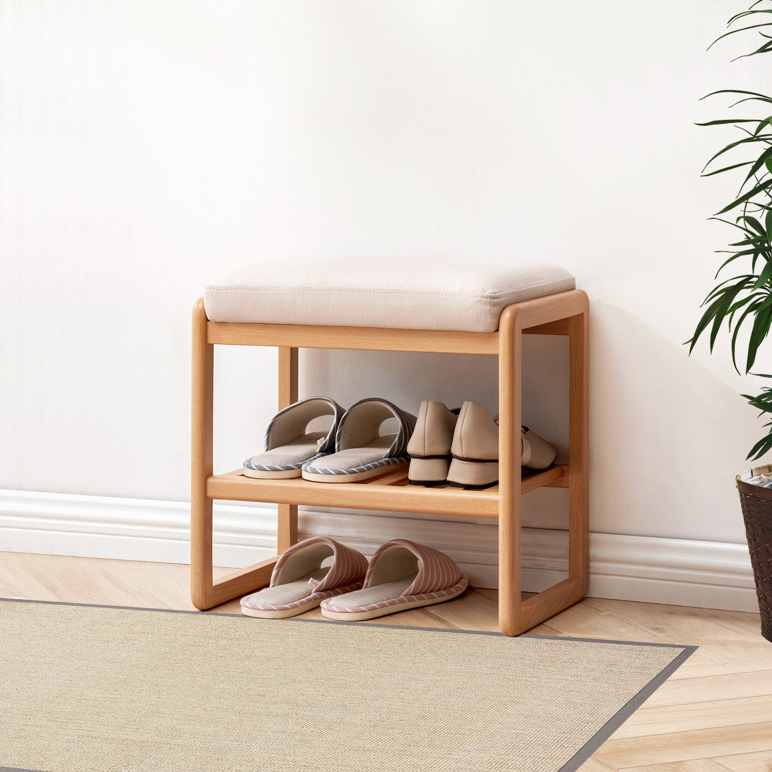 3 Pair Stackable Solid Wood Shoe Storage Bench