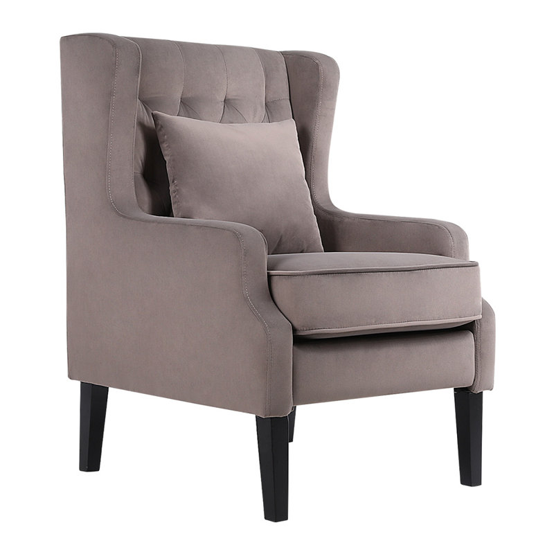 Velvet Wingback Chair, Brown Velvet
