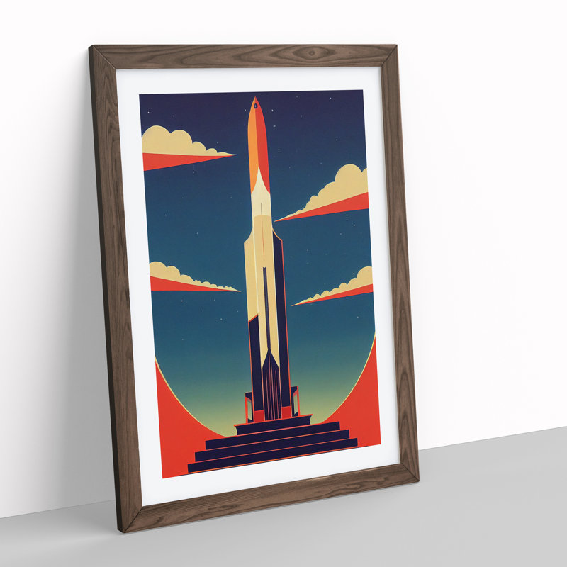 XV1022-4002X Spaceship Rocket Art Deco No.2 1 Piece Single Picture Frame Wall Art, 64cm H x 46cm W x 2cm D, Walnut