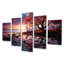 «Red Autumn Tree Floating Leaves Sunset Lake», ensemble d'art mural 5 pièces