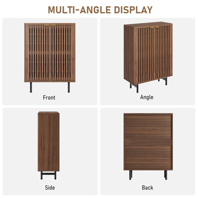 Modern 2-Door Shoe Cabinet with Slatted Doors, 6-Tier Entryway Shoe Storage Organizer, Freestanding Shoe Rack Cabinet for Hallway, Living Room