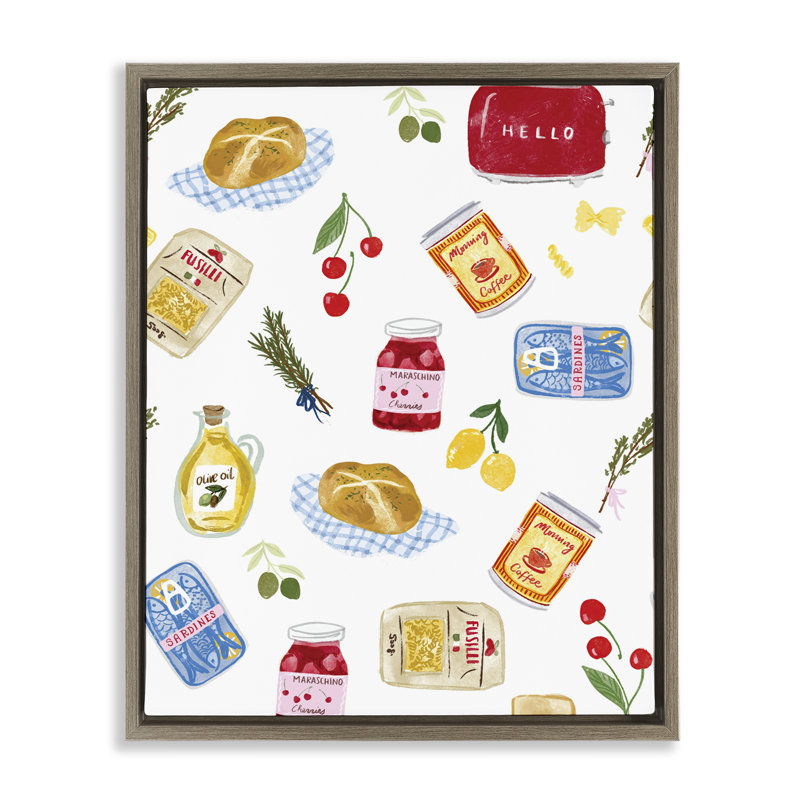 "Delicate Kitchen Delights", art mural encadré par Ilis Avilés, H 31 po x l 25 po, Cadre flottant orme Montalcino