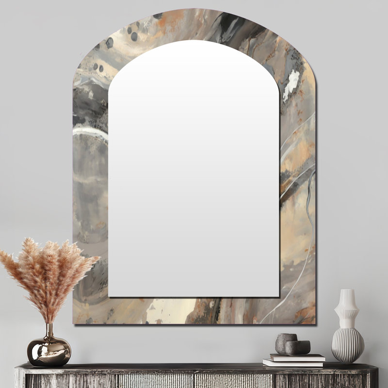 Morning Effervescence III - Abstract Asymmetrical Wall Mirror, Modern Arch Decorative Mirror, Printed Metal Art, 43" x 33"