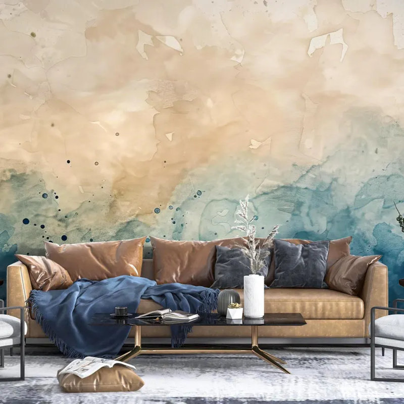 Murale aquarelle beige, L 114 po x l 204 po