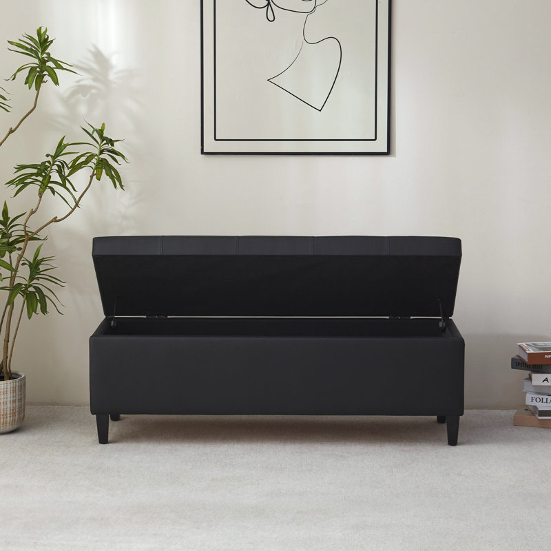 50.5‘ Wide Tufted Faux Leather Upholstered Storage Bench, Black