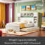 Grand lit en bois avec armoire tout-en-un, tablette et prises, lit gigogne simple TG-1117739002