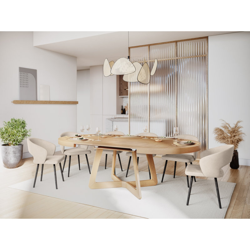 Jahkeim Extendable Beech Round Dining Table, Beige