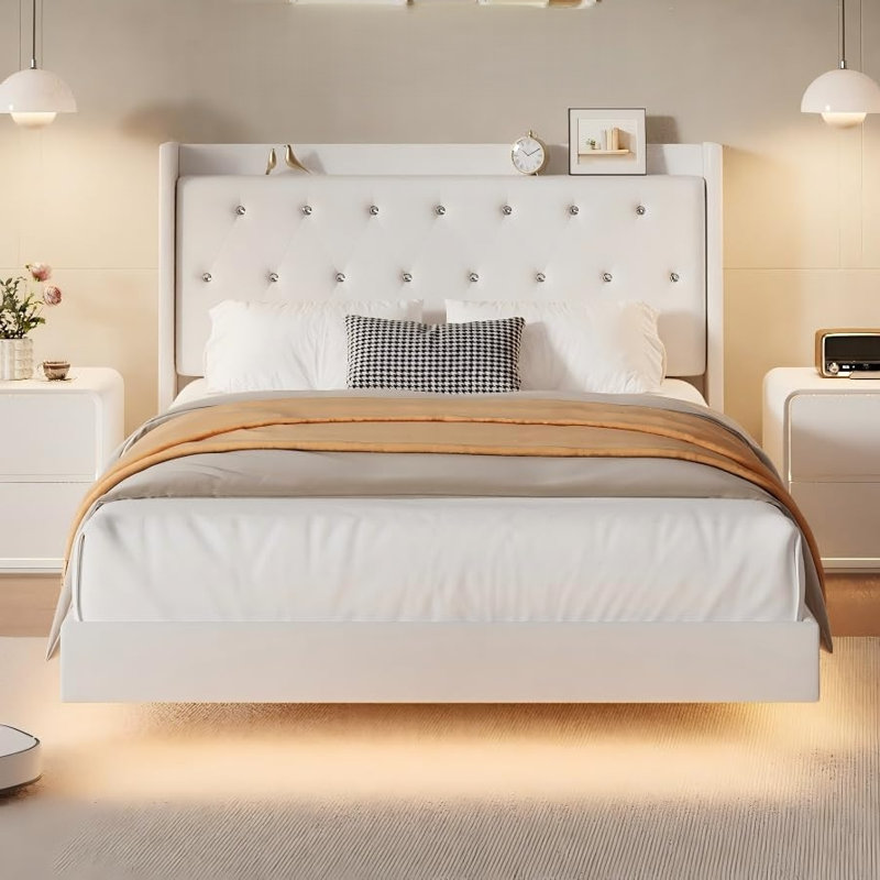 Bed Frame with LED Lights, Full, White