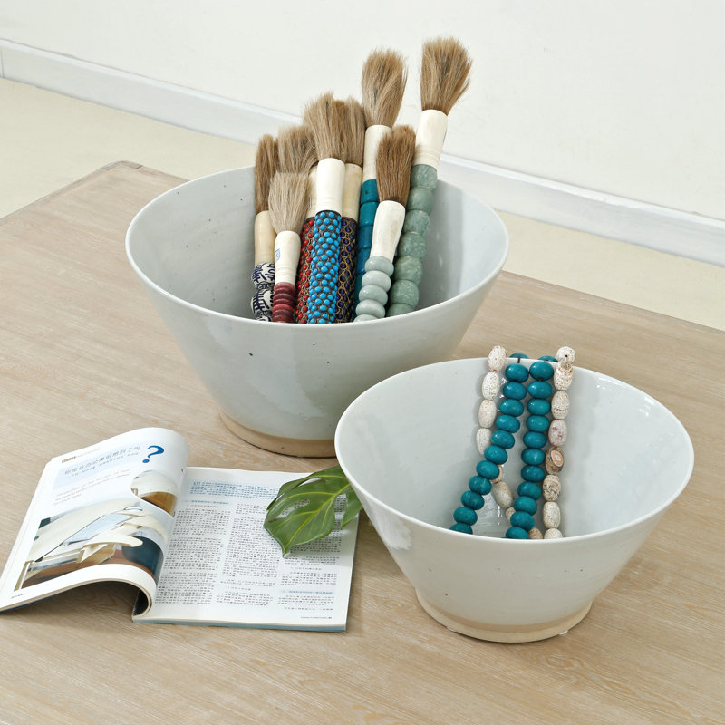 Bol décoratif en porcelaine blanche Pelham, H 9,06 po x l 17,32 po x P 17,32 po