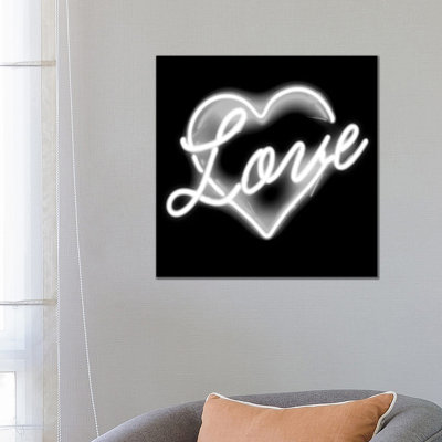 Neon Love White On Black by Hailey Carr - Wrapped Canvas Print