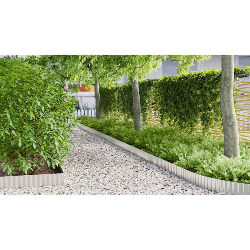 Vidaxl Lawn Edging Grey Steel, 20cm H x 1000cm W x 0.05cm D