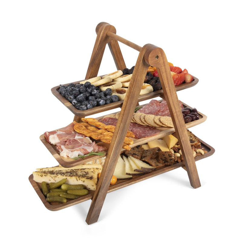 3 Tiered Serving Tray with Removable Wood Serving Platters Austyn