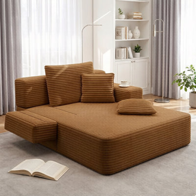 60.2" Oversized Corduroy Convertible Sofa Bed, 2-in-1 Chaise Lounge Sleeper Chair with Spring & Foam Cushion, Wide Padded Armrests & Storage Pocket, Comfy Lounge Chair for Living Room, Bedroom & Dorm