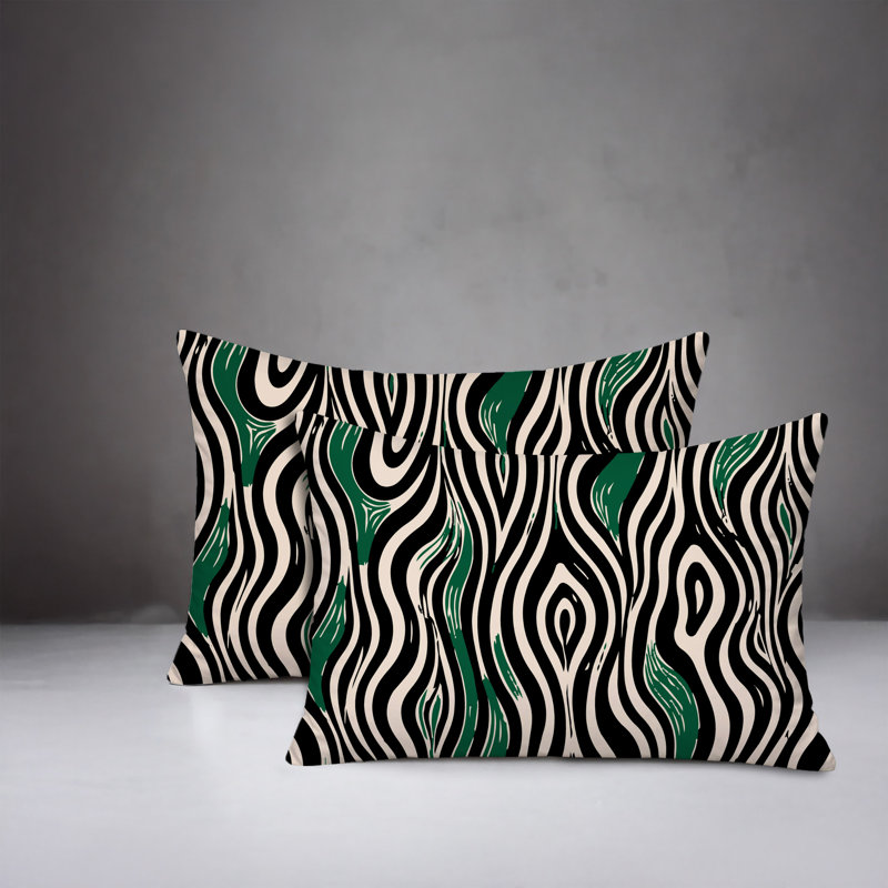 Oreiller réversible intérieur / extérieur à imprimé zébré Franki, 20x14, Green