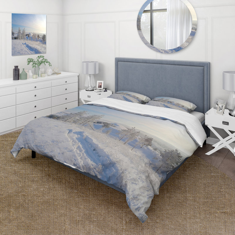 Snowy Winter Landscape With Pines I - Ensemble de housse de couette Cabin & Lodge - Polyester microfibre