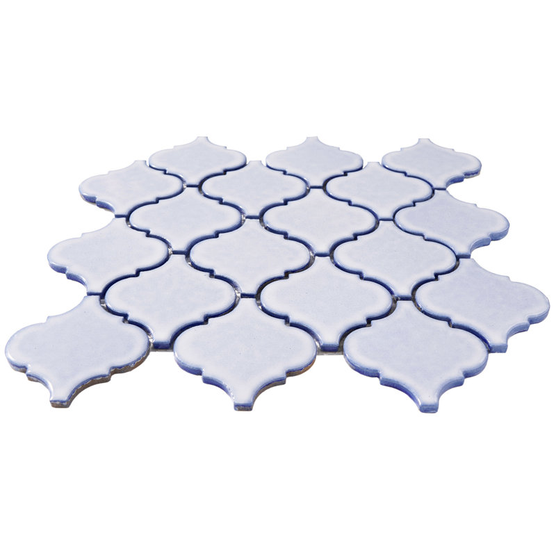 3.3" x 3.4" Porcelain Arabesque Mosaic Floor Use Tile, Light Blue