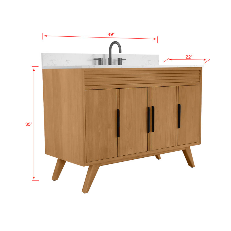 Taylor 48 in. Single Natural Teak Bathroom Vanity with Engineered Stone Top