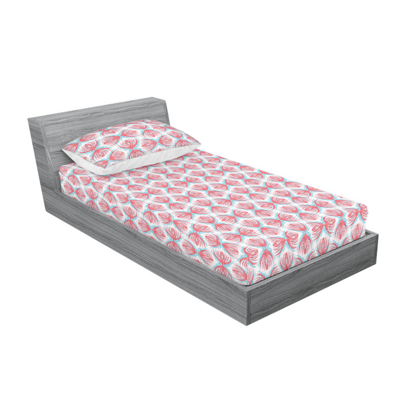 Ambesonne Fitted Sheet & Shams, Coral/Sky Blue Abstract, Twin Sheet Set with 1 Pillowcase