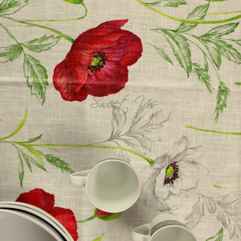 Nappe à motif floral coquelicot en coton français, 98 po x 60 po