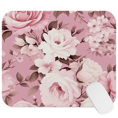 Floral Muted Pink Roses XI Glam Flowers Gaming Cute Office Laptop Desk Pad Gift Mat Square Rectangle Non-Slip Mousepad