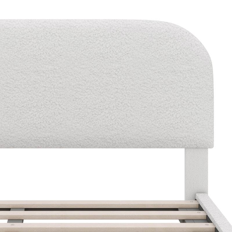 Lit plateforme tapissier Teddy, Blanc, Grand lit