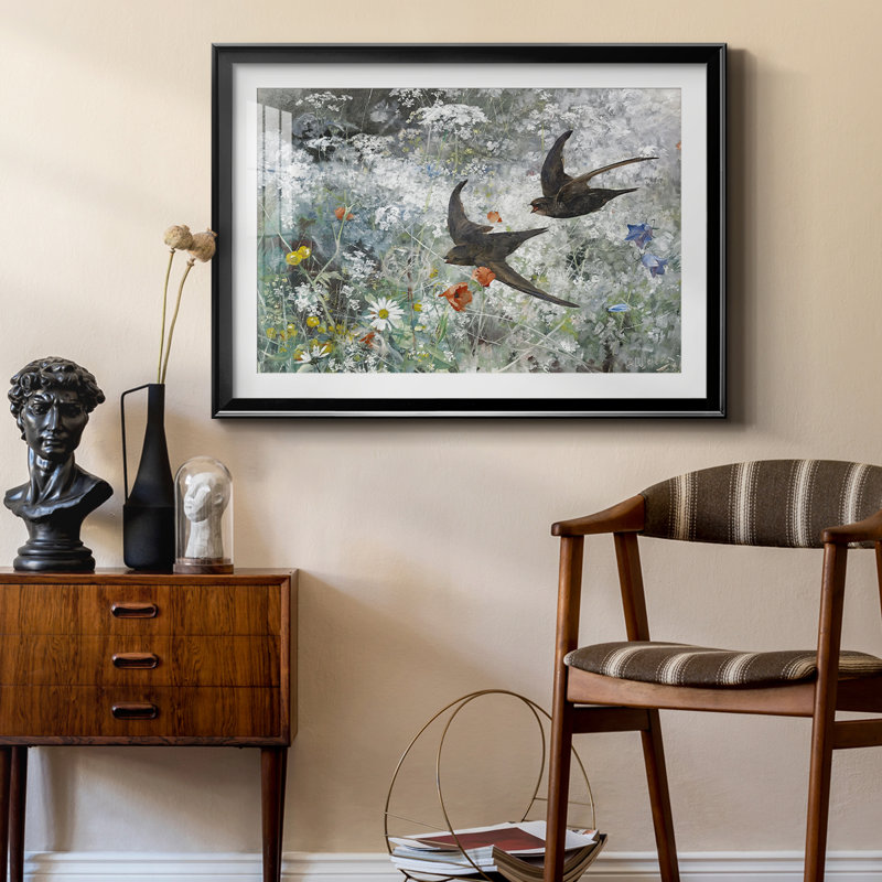 «Swallows in a Summer Landscape» par Bruno Liljefors, reproduction encadrée avec passe-partout et verre-1886, 22,5 x 30,5