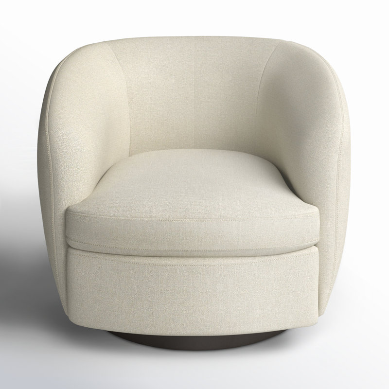 Marcy Upholstered Swivel Barrel Chair, Effie Linen Performance Linen