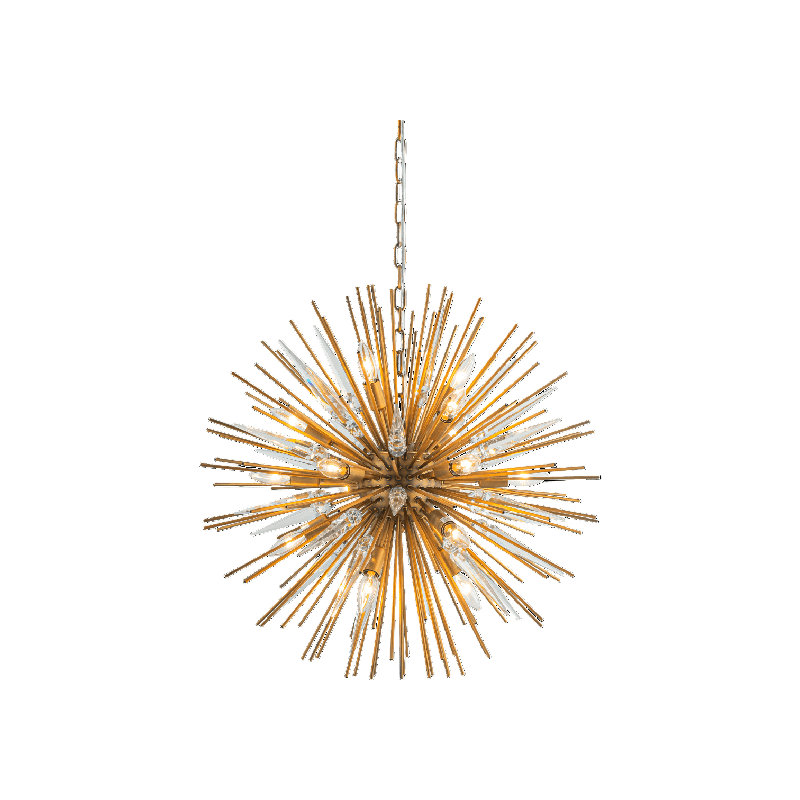 Golden Spire 28" Starburst Round Chandelier, H 51,2 po x l 28,4 po x P 28,4 po, 18 lumières