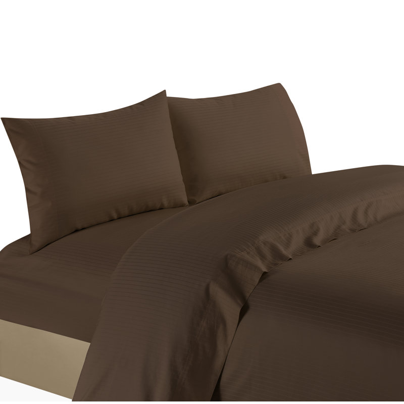 100% Cotton Striped Sheet Set, Full Sheet Set + Fitted Sheet + 2 Pillowcases, Chocolate