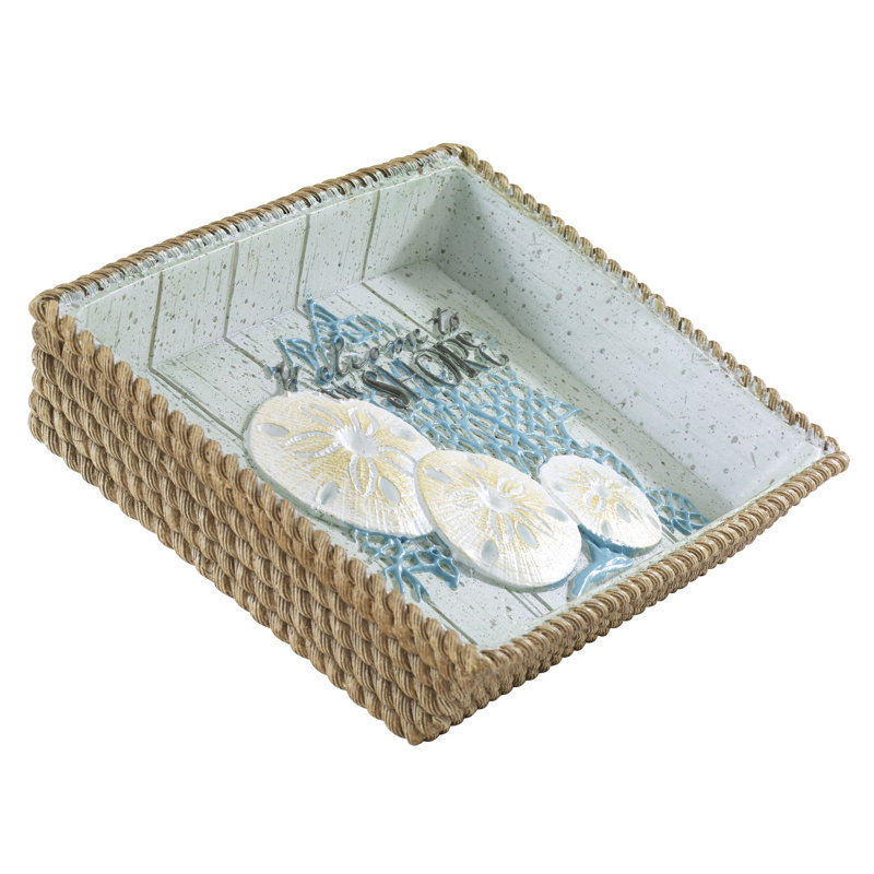 Aqua and Beige Coastal Resin Soap Dish with Rope Detail