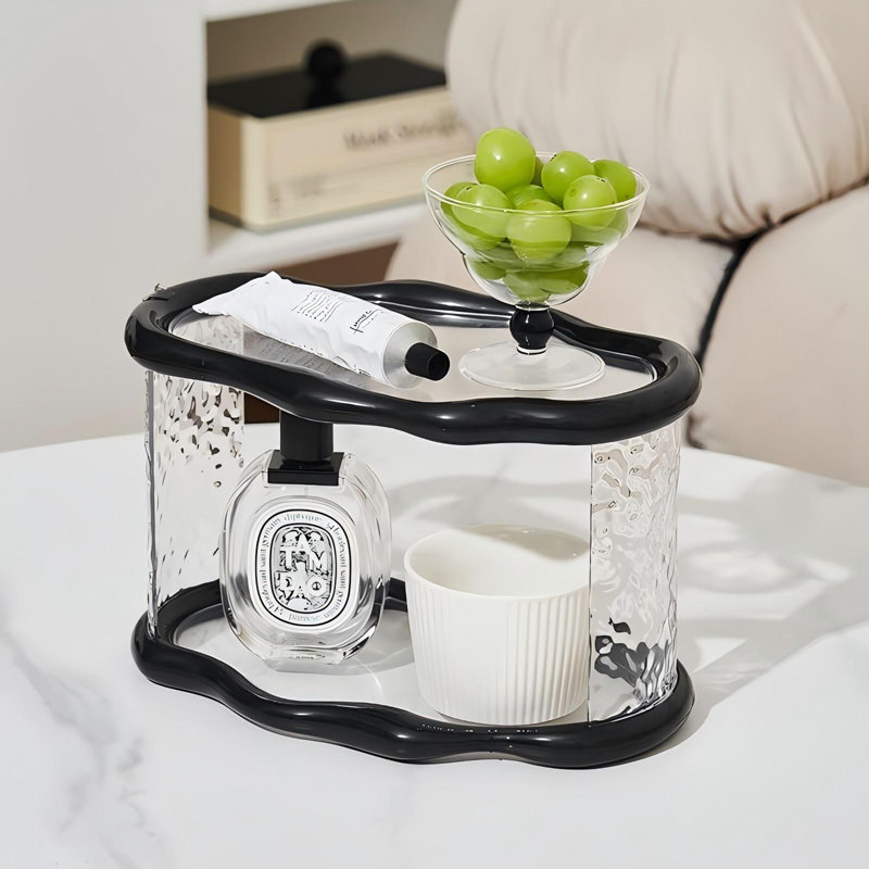 Organisateur de comptoir de salle de bain, organisateur de salle de bain à 2 niveaux et rangement, organisateur de meuble-lavabo en acrylique, noir