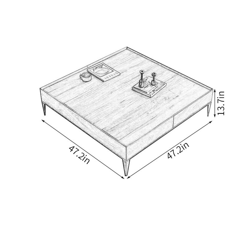 Solid Wood Top Coffee Table, 13.7" H x 47.2" L x 47.2" W