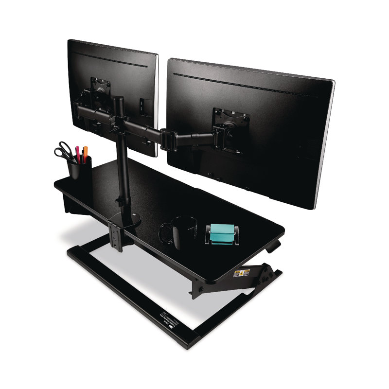 Black Dual Monitor Desk Clamp Mount with Adjustable Arms