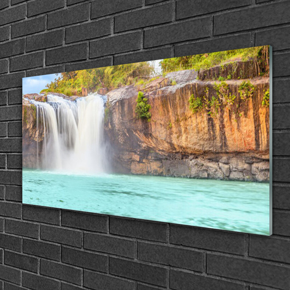 Glasbild Landscape Waterfall Lake