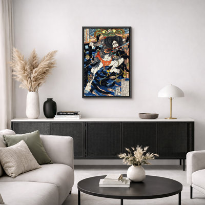 «Samurai Warrior in bataille», art traditionnel japonais, impression sur toile encadrée