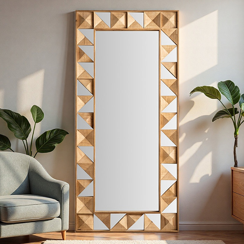 Retro Pine Rectangular High-Definition Full-Length Mirror