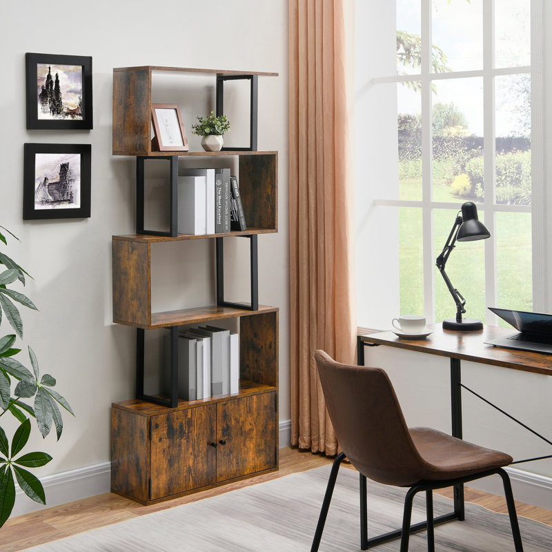 Urbain 174.5cm H x 70cm W Geometric Bookcase, Brown/Black