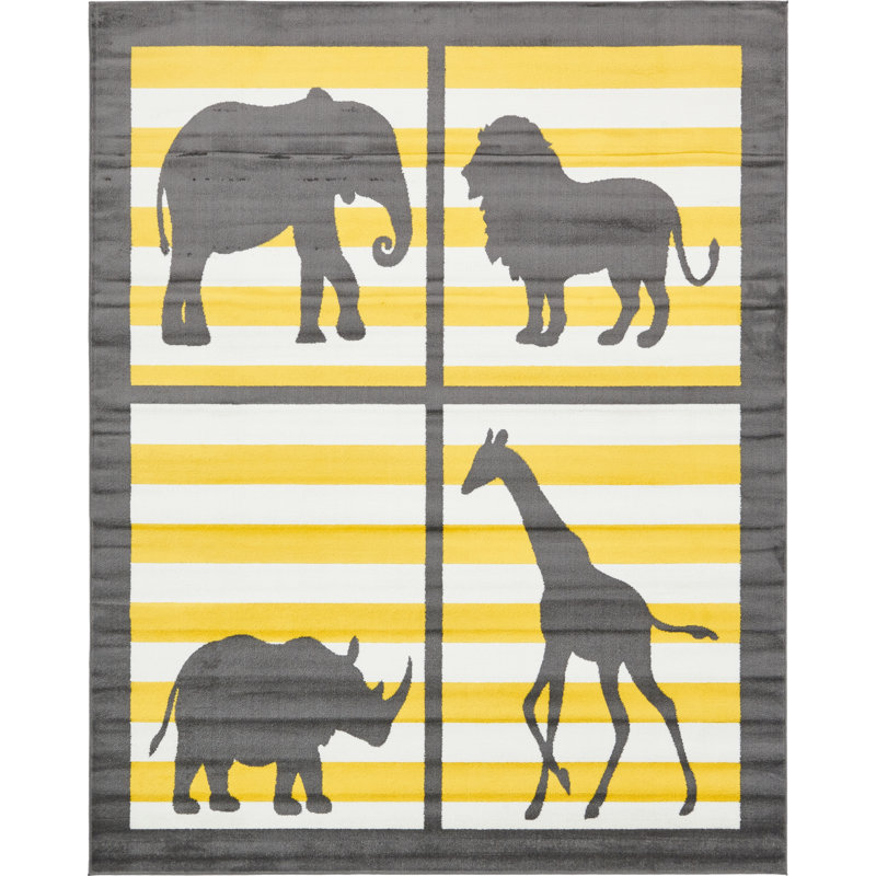 Tapis ivoire / jaune citron / gris foncé Abagail, Rectangle 9 pi x 12 pi 2 po