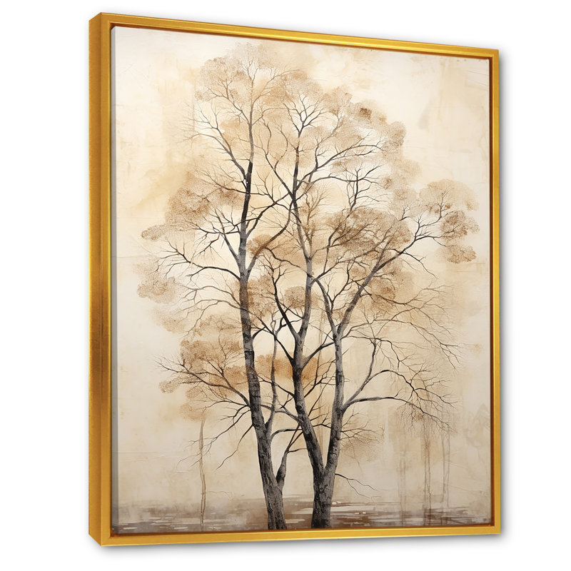 «Beige Trees Oak Solitude VI», reproduction sur toile, H 44 po x l 34 po x P 1,5 po, Cadre flottant doré