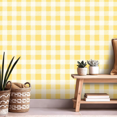 Peel and Stick Wallpaper Contact Paper Lemon yellow gingham check Seamless spring summer Self Adhesive and Removable 24in x 118in(60x300cm)