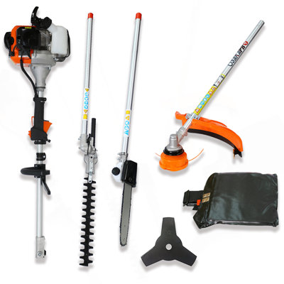 4 In 1 Multi-Functional Trimming Tool, 52CC 2-Cycle Garden Tool System With Gas Pole Saw, Hedge Trimmer, Grass Trimmer, And Brush Cutter EPA Compliant