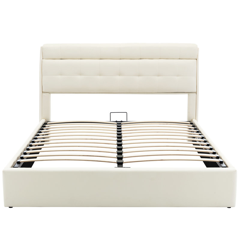 Angelka Upholstered Ottoman Storage Bed, Beige, UK Double - DE 135 x 190 cm