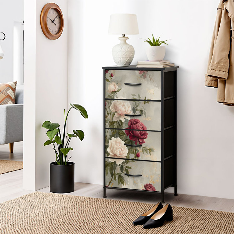 4 Drawer Dresser for Bedroom, Narrow Chest of Drawers, Wooden Top and Study Iron Frame 18"x37.5"-(WxH)