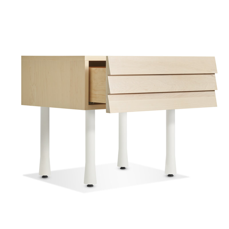 Lap 1 - Drawer Solid Wood Nightstand, Whitewashed Maple / White