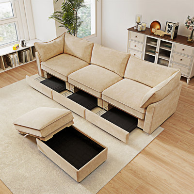 Canapé modulaire en L avec repose-pieds mobile