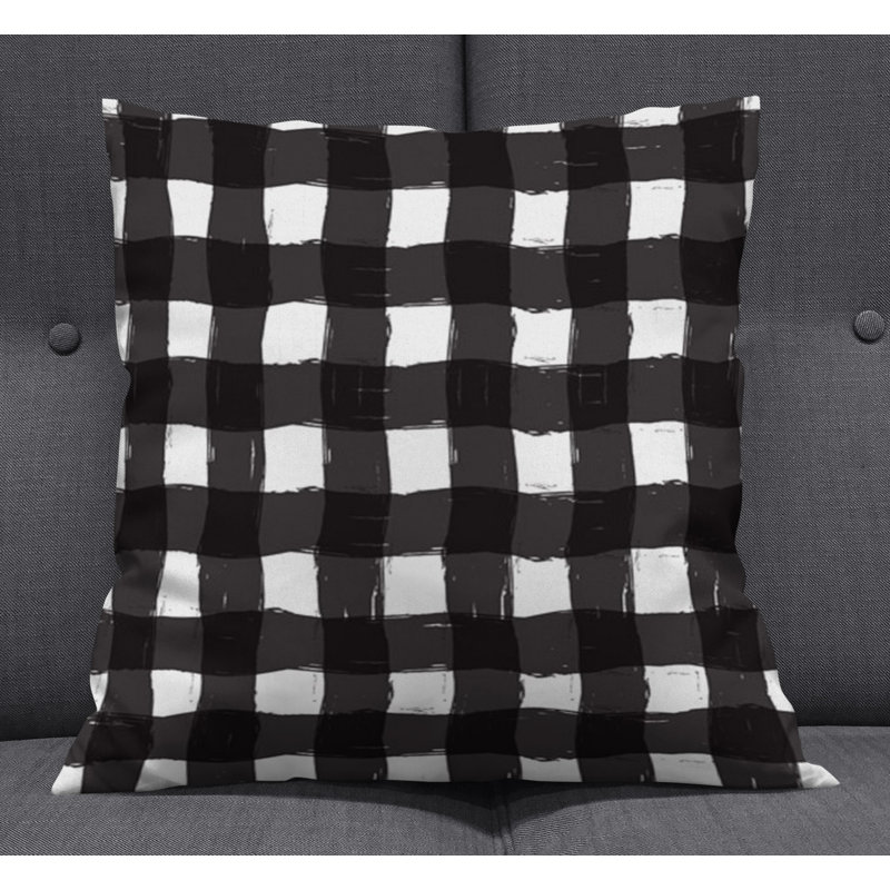 Throw Pillow With Insert, Black/White Plaid 2, 18"H x 18"W