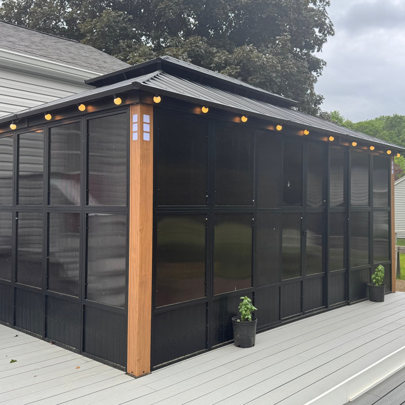 Pavillon de jardin mauve à toit rigide avec abri de jardin et toit en aluminium avec fenêtres amovibles et guirlande de 48 pi