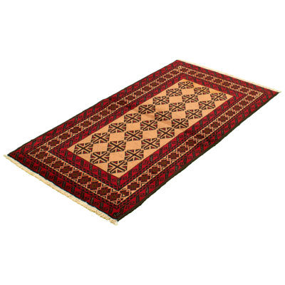 Tapis décoratif en laine noué à la main de conception unique noué à la main new age rizbaft rouge/beige 3 pi 5 po x 6 pi 4 po