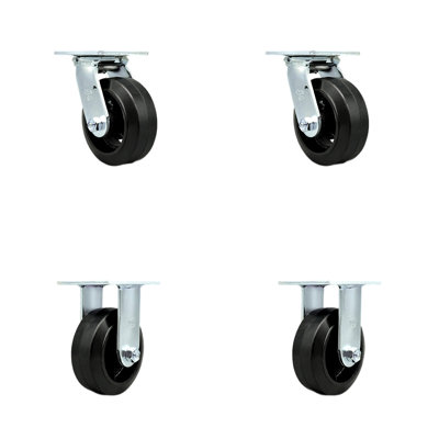 4 Piece Rubber on Steel Caster Set with Ball Bearings 2 Swivel 2 Rigid