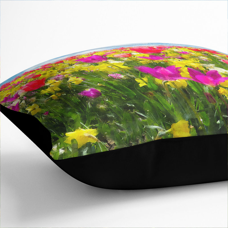 Meadow Of Flowers Painting Square Throw Cushion, Black, 55cm H x 55cm W x 20cm D